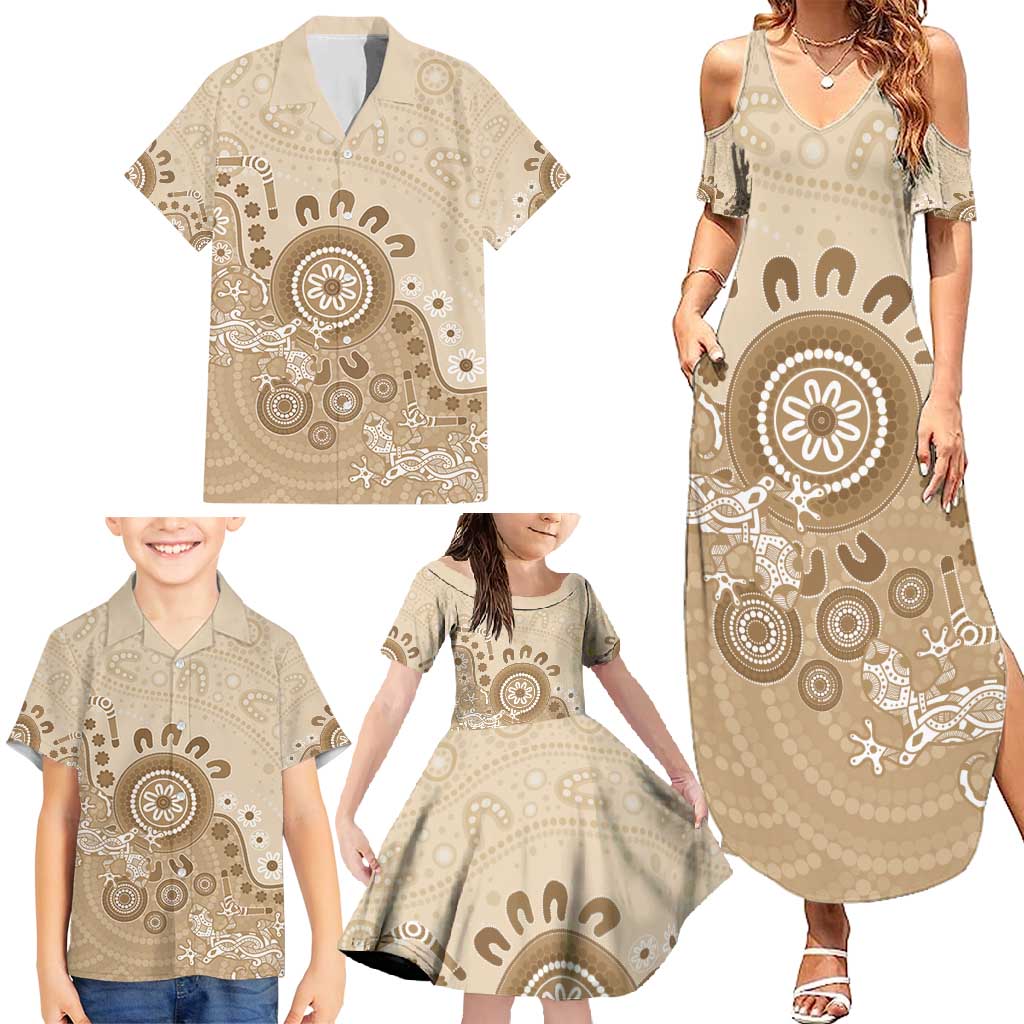 Beige Lizards Australia Family Matching Summer Maxi Dress and Hawaiian Shirt Boomerang Indigenous Art - Aussie Hoodie