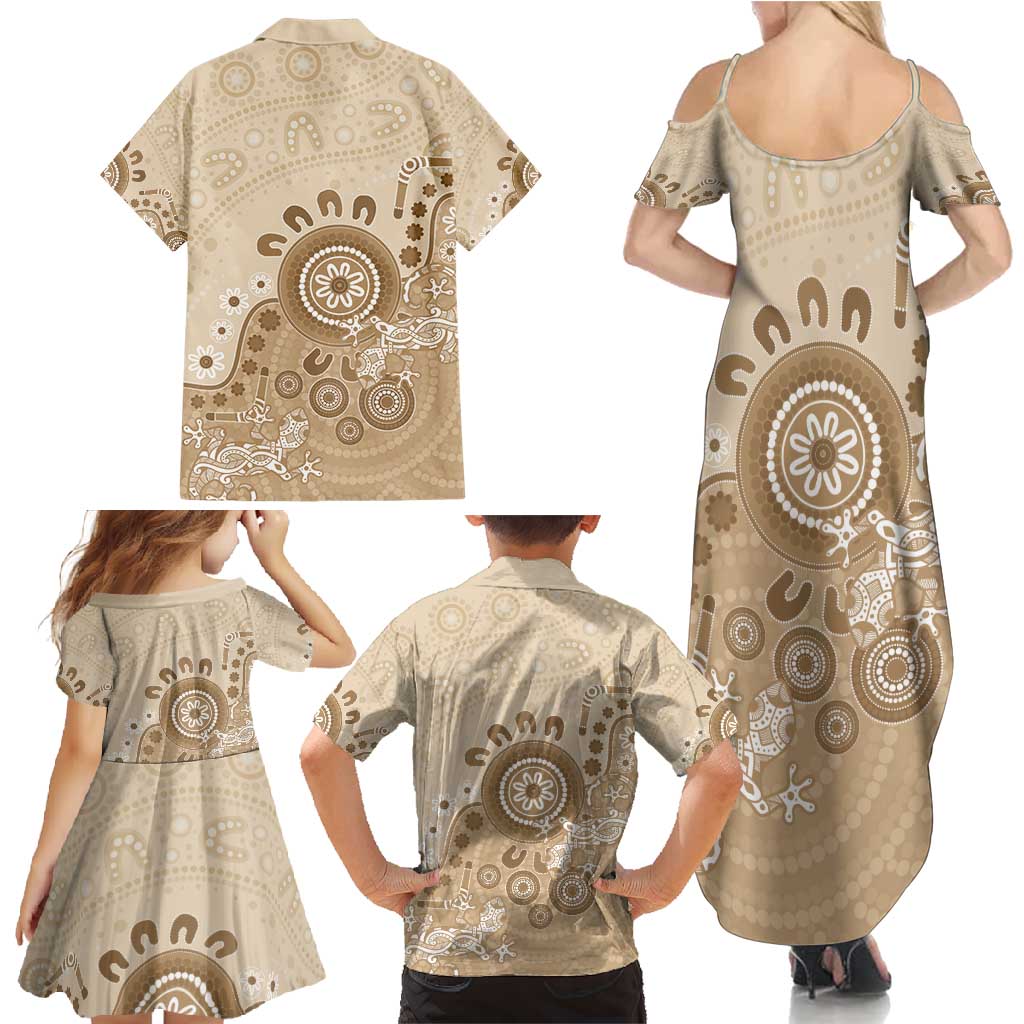 Beige Lizards Australia Family Matching Summer Maxi Dress and Hawaiian Shirt Boomerang Indigenous Art - Aussie Hoodie