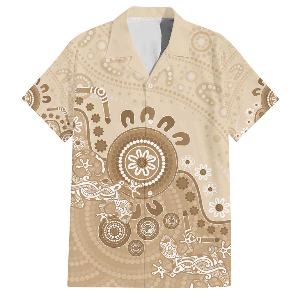 Beige Lizards Australia Family Matching Summer Maxi Dress and Hawaiian Shirt Boomerang Indigenous Art - Aussie Hoodie