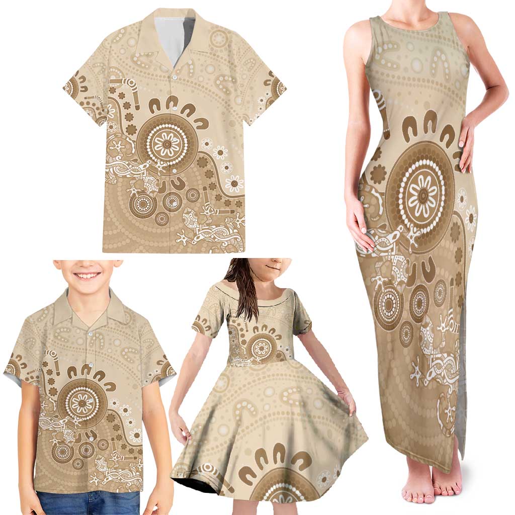 Beige Lizards Australia Family Matching Tank Maxi Dress and Hawaiian Shirt Boomerang Indigenous Art - Aussie Hoodie