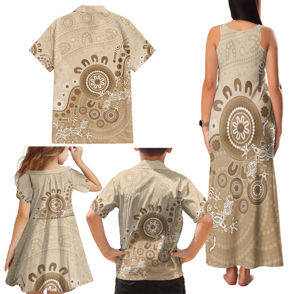 Beige Lizards Australia Family Matching Tank Maxi Dress and Hawaiian Shirt Boomerang Indigenous Art - Aussie Hoodie