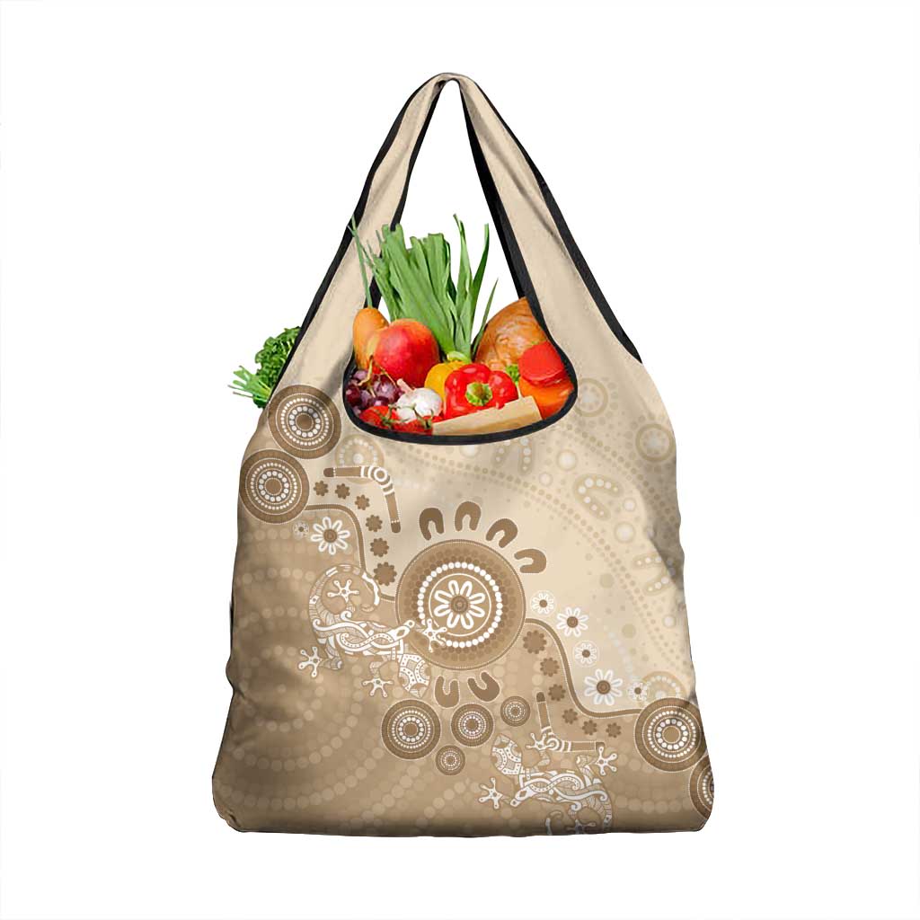 Beige Lizards Australia Grocery Bag Boomerang Indigenous Art - Aussie Hoodie