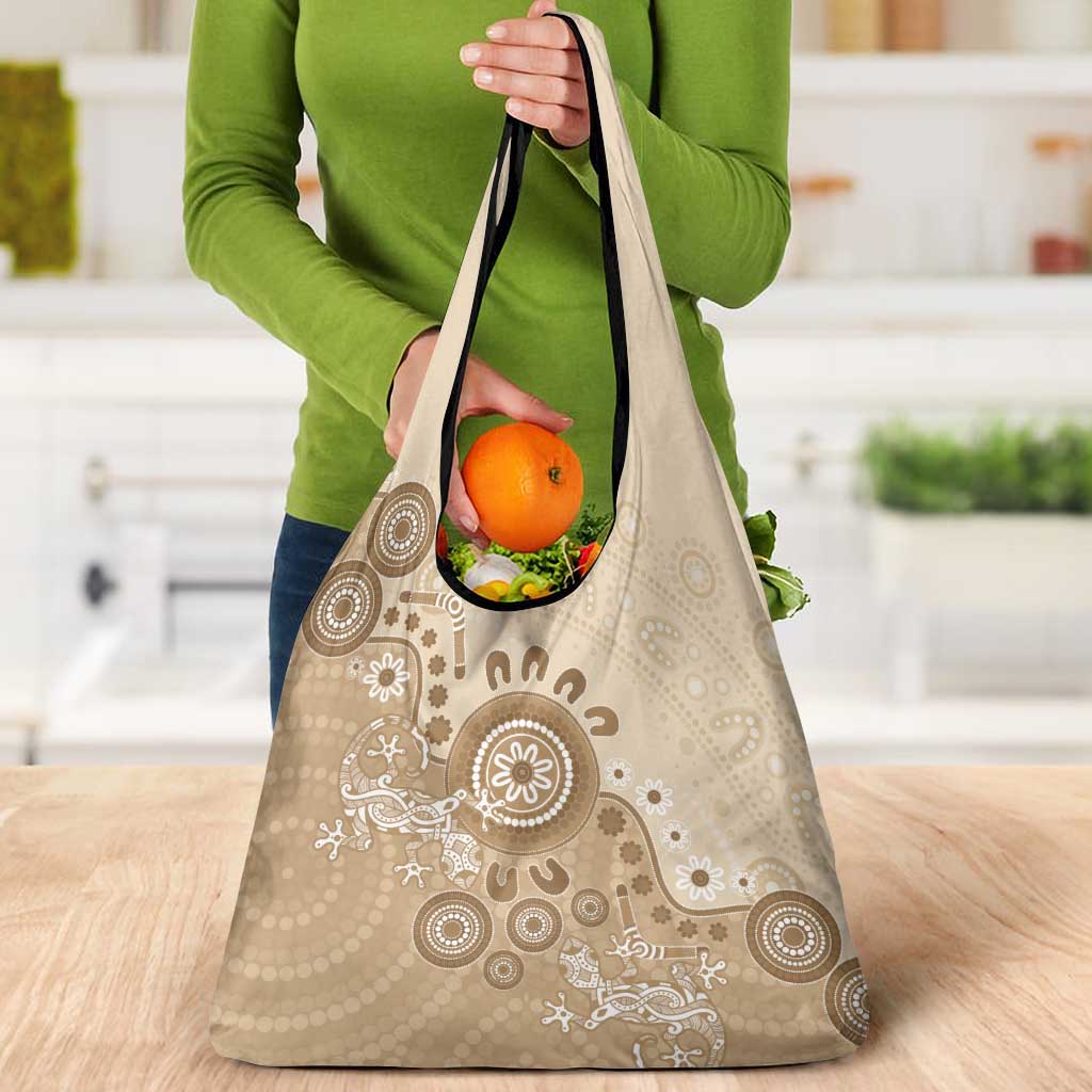 Beige Lizards Australia Grocery Bag Boomerang Indigenous Art - Aussie Hoodie