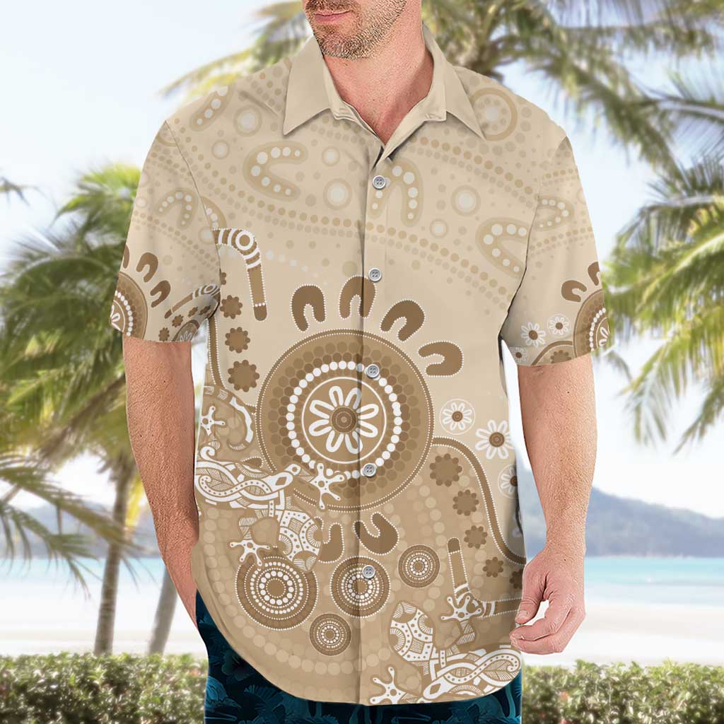 Beige Lizards Australia Hawaiian Shirt Boomerang Indigenous Art - Aussie Hoodie