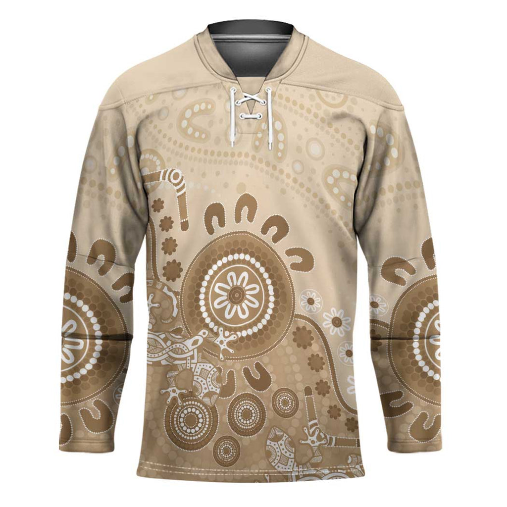 Beige Lizards Australia Hockey Jersey Boomerang Indigenous Art - Aussie Hoodie