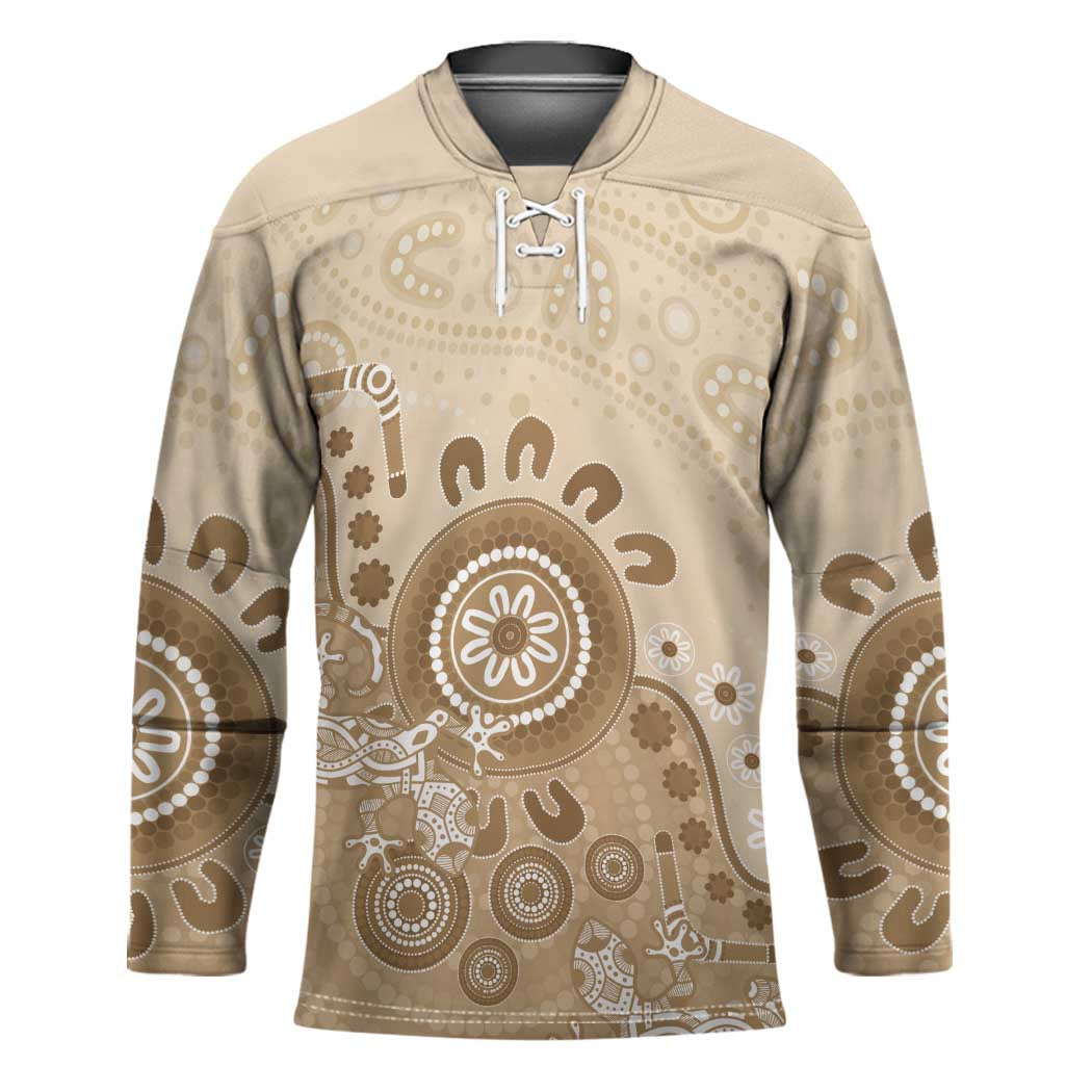 Beige Lizards Australia Hockey Jersey Boomerang Indigenous Art - Aussie Hoodie