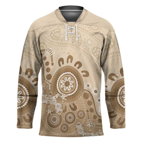 Beige Lizards Australia Hockey Jersey Boomerang Indigenous Art - Aussie Hoodie