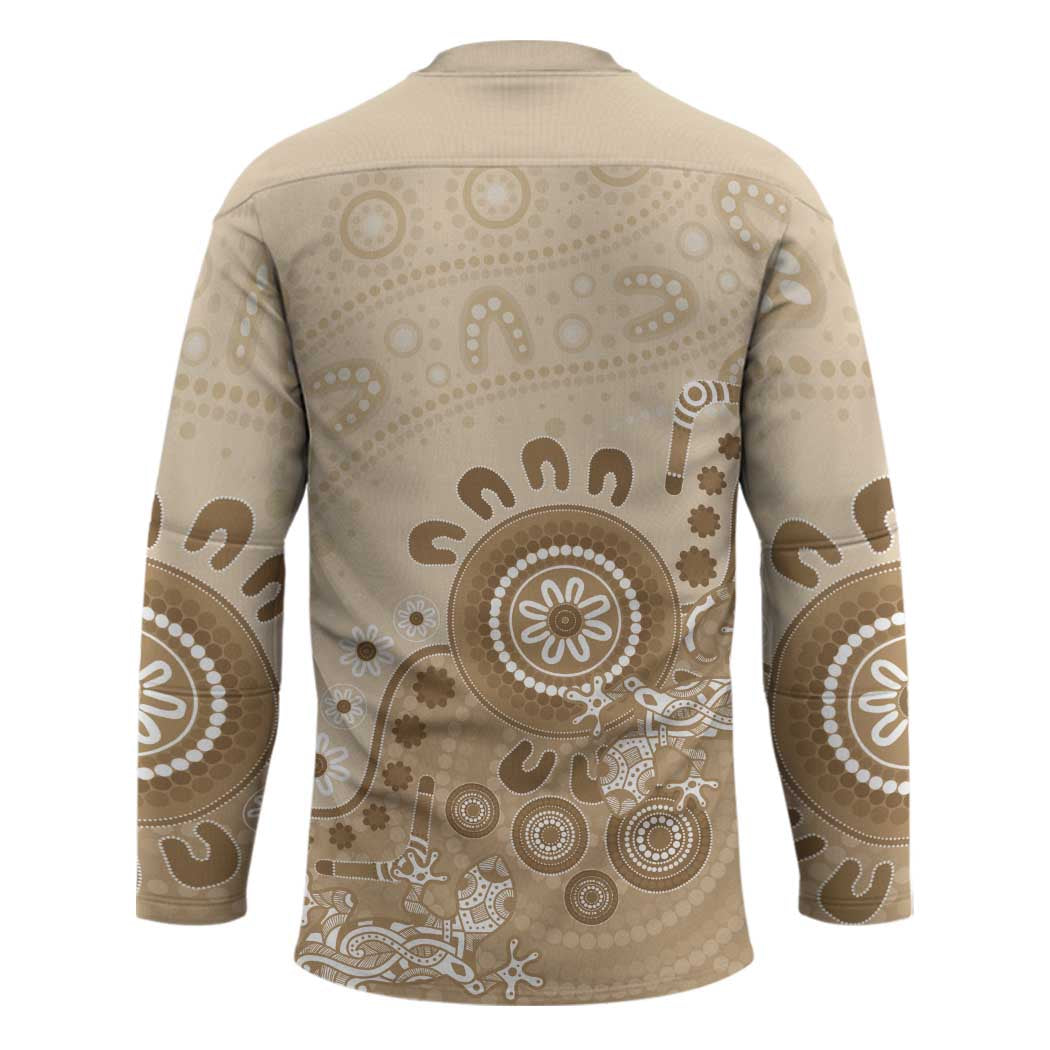 Beige Lizards Australia Hockey Jersey Boomerang Indigenous Art - Aussie Hoodie