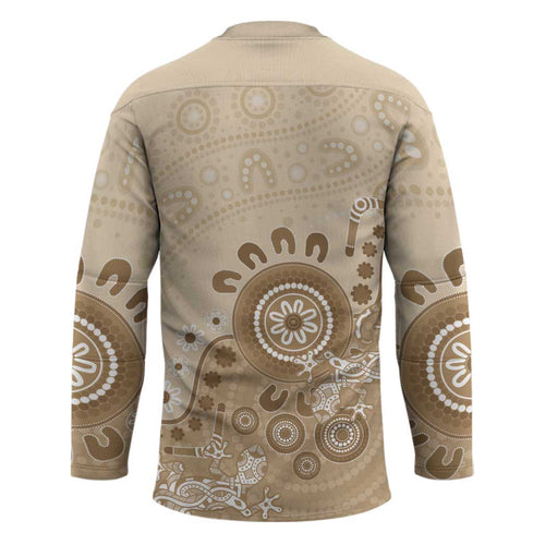 Beige Lizards Australia Hockey Jersey Boomerang Indigenous Art - Aussie Hoodie