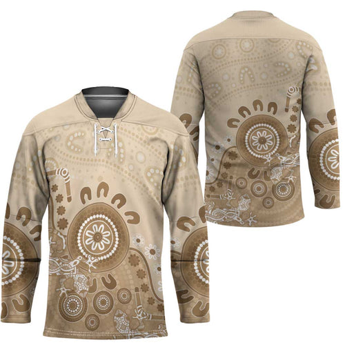 Beige Lizards Australia Hockey Jersey Boomerang Indigenous Art - Aussie Hoodie