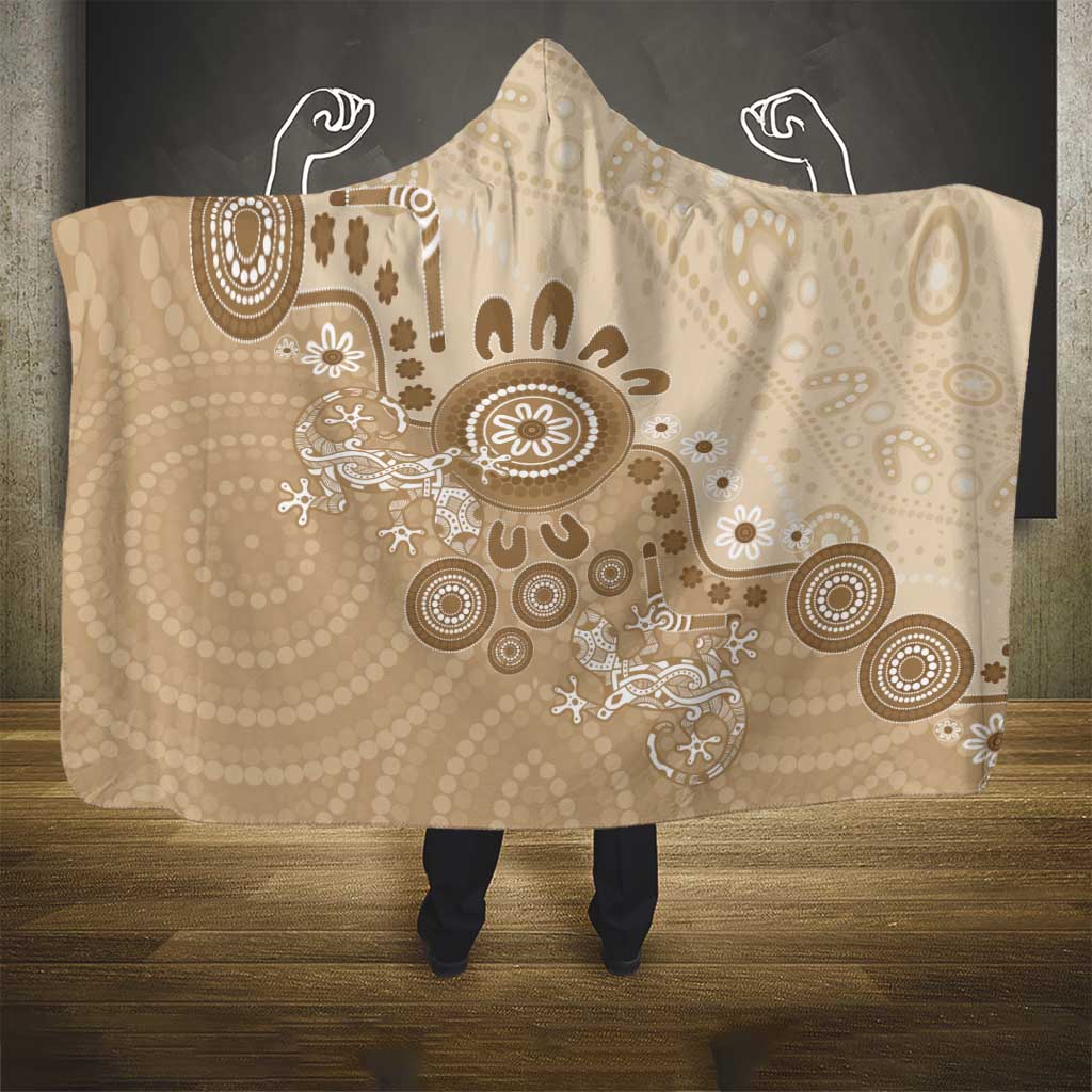 Beige Lizards Australia Hooded Blanket Boomerang Indigenous Art - Aussie Hoodie