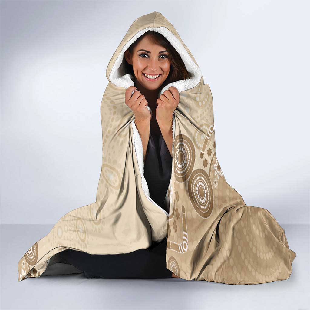 Beige Lizards Australia Hooded Blanket Boomerang Indigenous Art - Aussie Hoodie