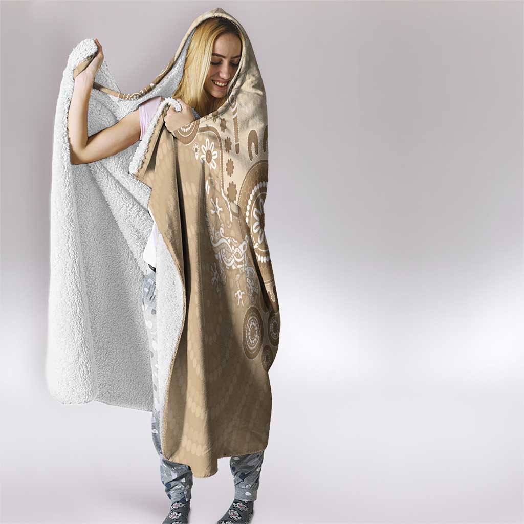 Beige Lizards Australia Hooded Blanket Boomerang Indigenous Art - Aussie Hoodie