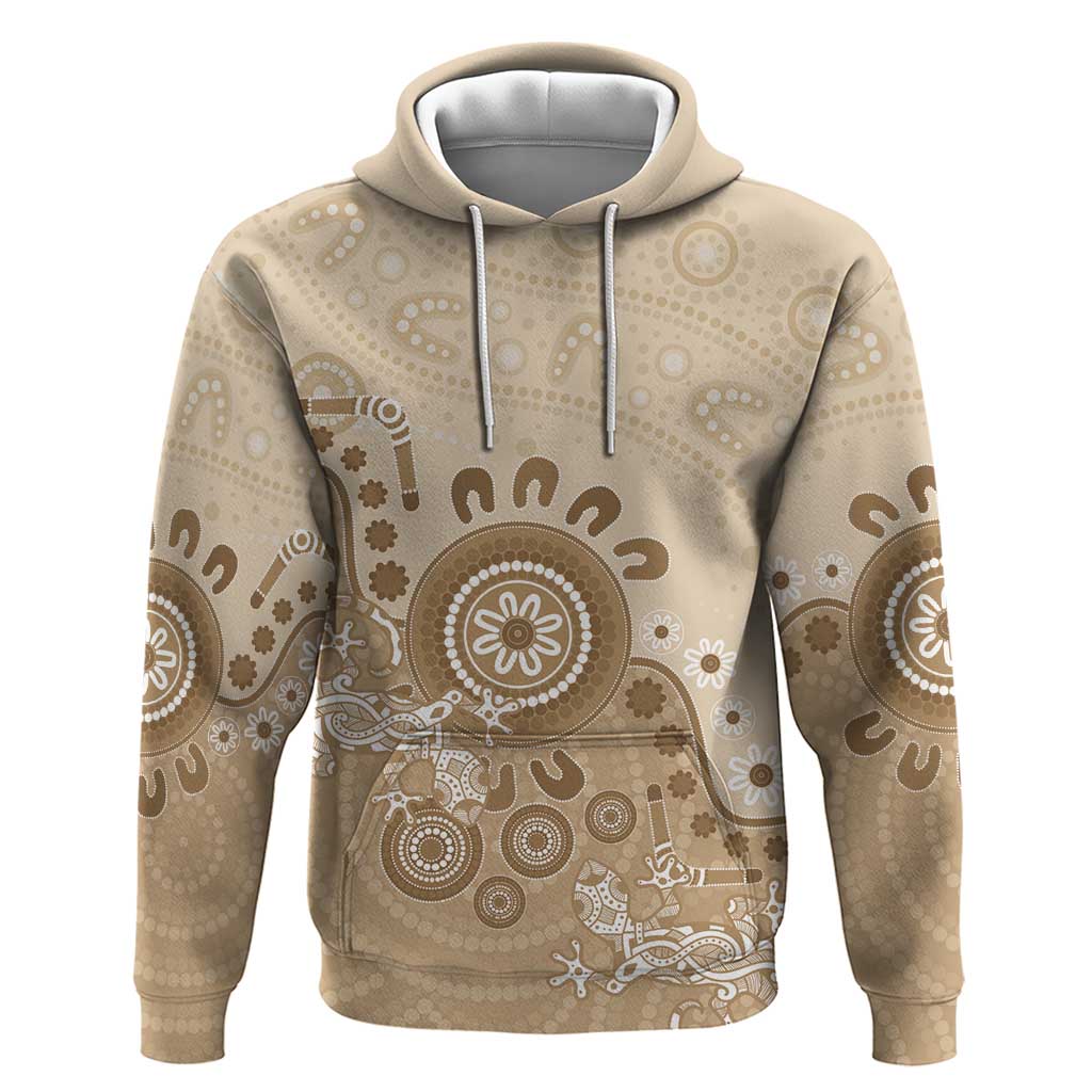 Beige Lizards Australia Hoodie Boomerang Indigenous Art - Aussie Hoodie