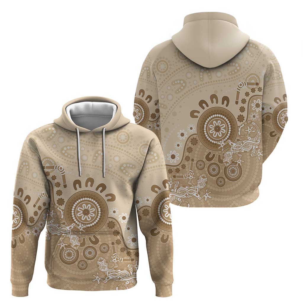 Beige Lizards Australia Hoodie Boomerang Indigenous Art - Aussie Hoodie
