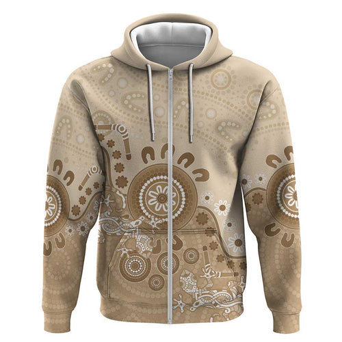 Beige Lizards Australia Hoodie Boomerang Indigenous Art - Aussie Hoodie