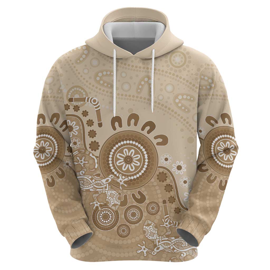 Beige Lizards Australia Hoodie Boomerang Indigenous Art - Aussie Hoodie