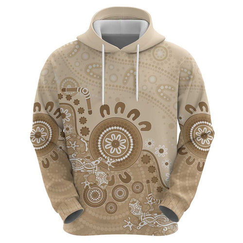 Beige Lizards Australia Hoodie Boomerang Indigenous Art - Aussie Hoodie