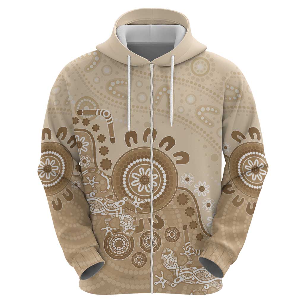 Beige Lizards Australia Hoodie Boomerang Indigenous Art - Aussie Hoodie