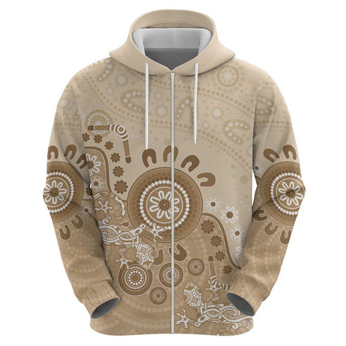 Beige Lizards Australia Hoodie Boomerang Indigenous Art - Aussie Hoodie