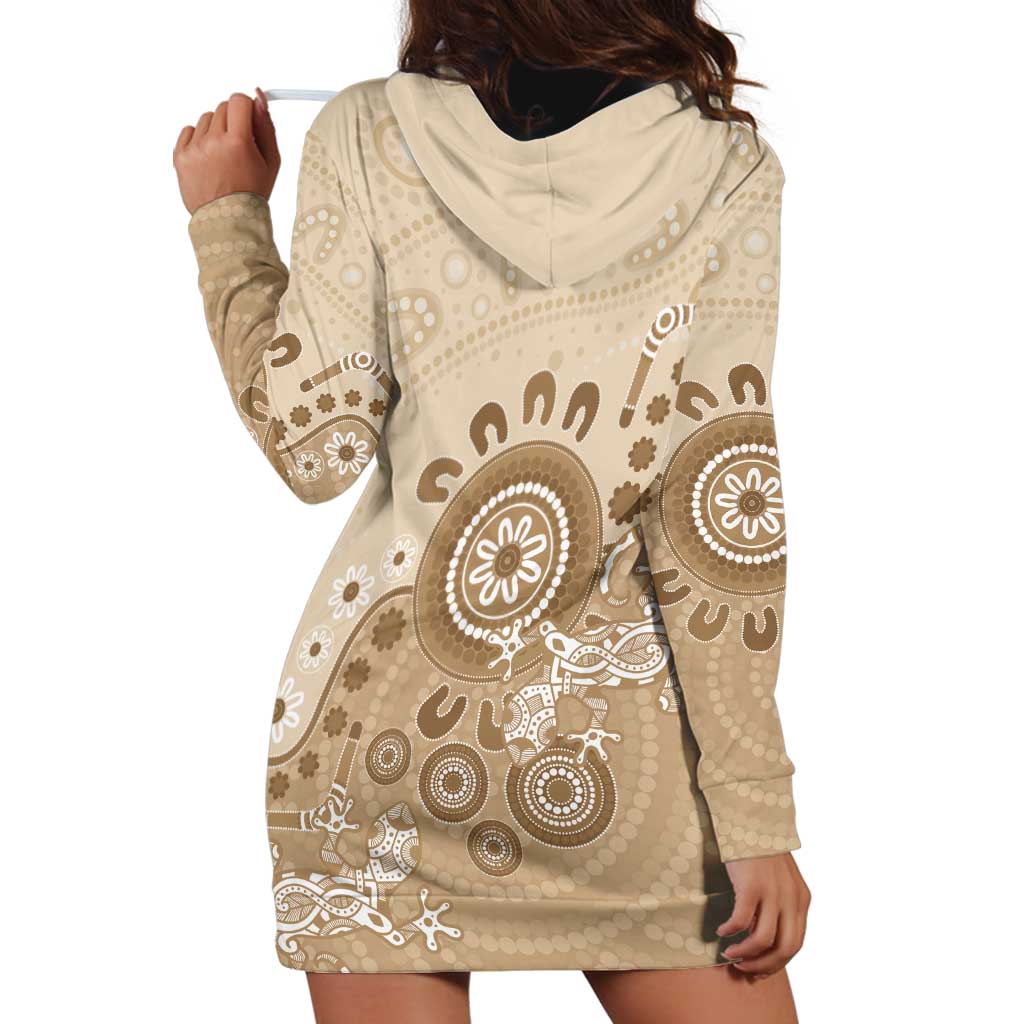 Beige Lizards Australia Hoodie Dress Boomerang Indigenous Art - Aussie Hoodie