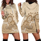 Beige Lizards Australia Hoodie Dress Boomerang Indigenous Art - Aussie Hoodie