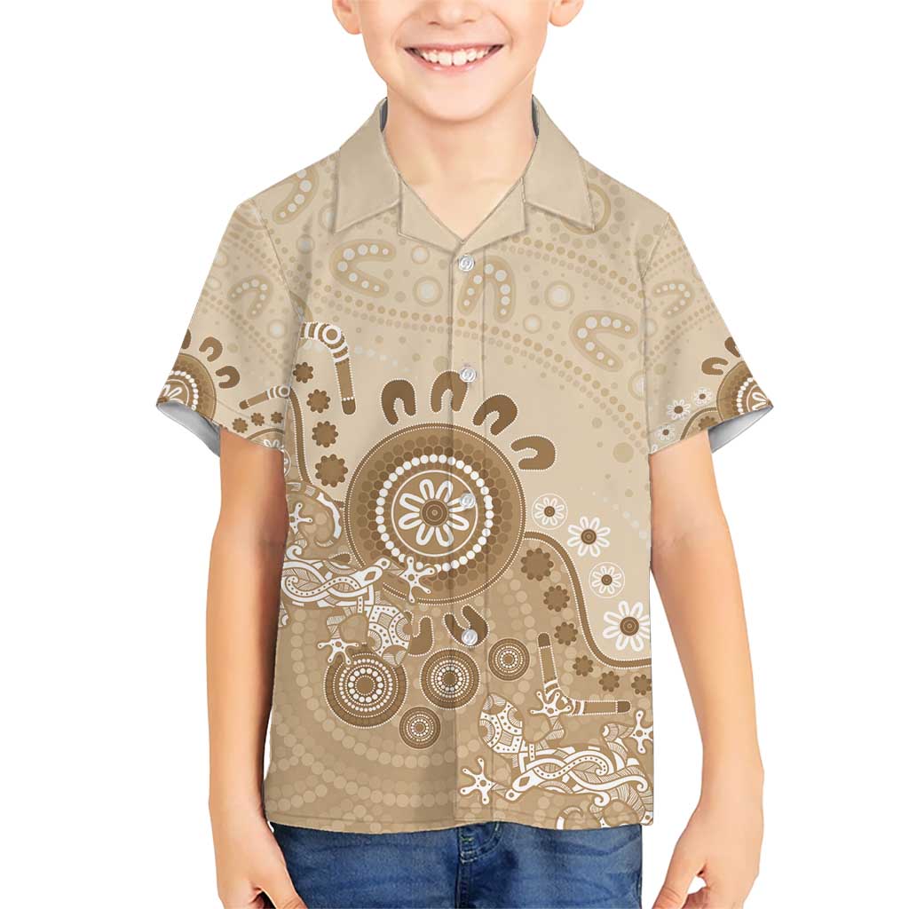 Beige Lizards Australia Kid Hawaiian Shirt Boomerang Indigenous Art - Aussie Hoodie
