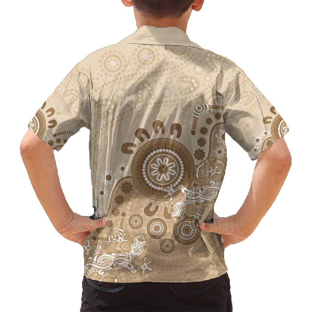 Beige Lizards Australia Kid Hawaiian Shirt Boomerang Indigenous Art - Aussie Hoodie