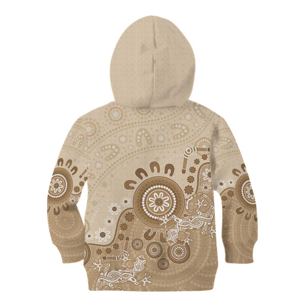 Beige Lizards Australia Kid Hoodie Boomerang Indigenous Art - Aussie Hoodie