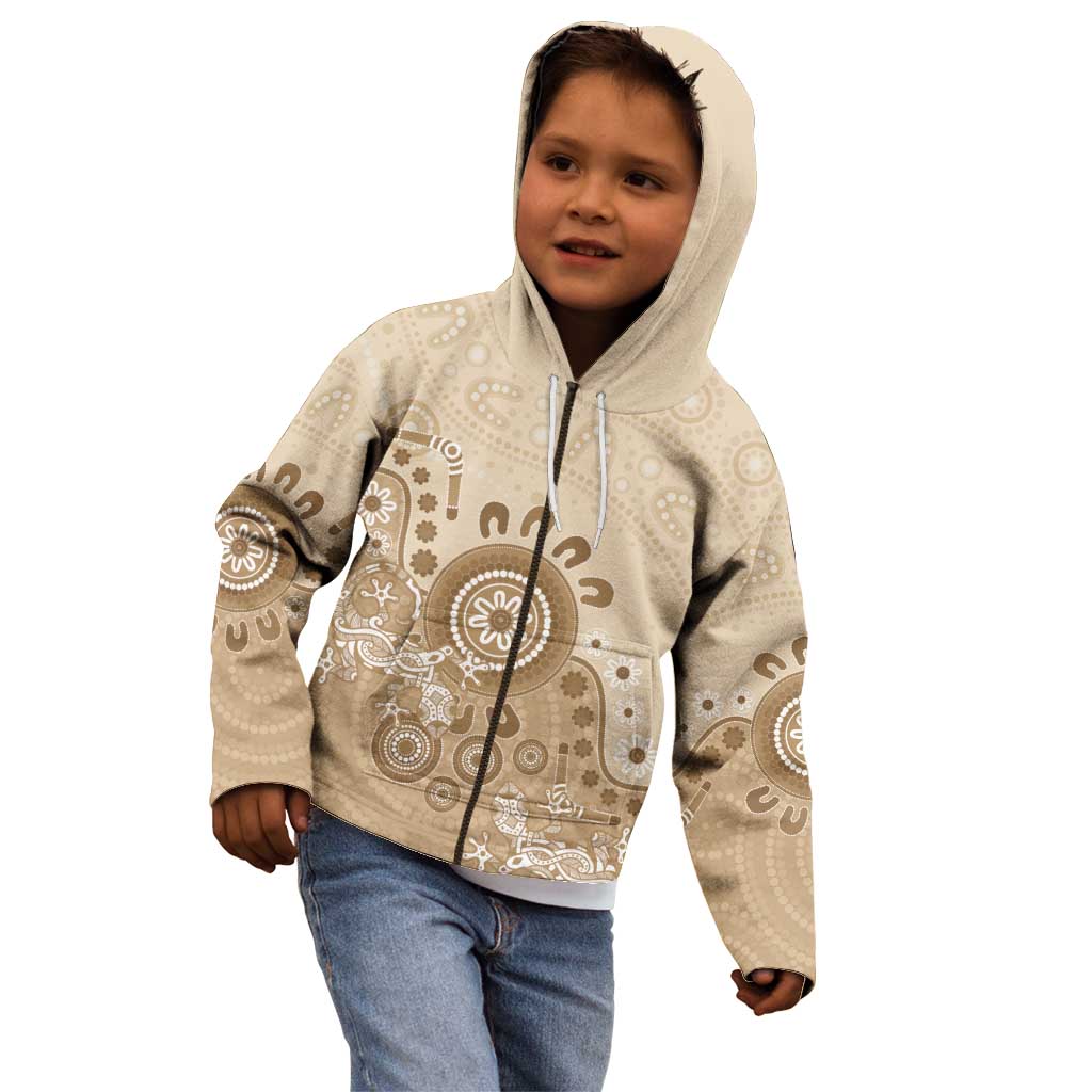 Beige Lizards Australia Kid Hoodie Boomerang Indigenous Art - Aussie Hoodie