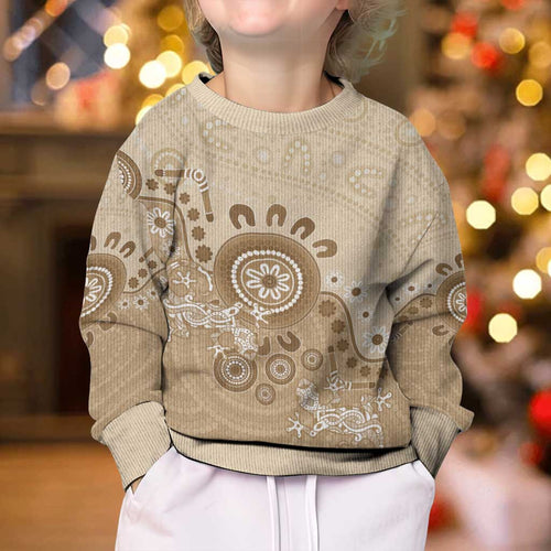 Beige Lizards Australia Kid Ugly Christmas Sweater Boomerang Indigenous Art - Aussie Hoodie