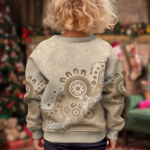 Beige Lizards Australia Kid Ugly Christmas Sweater Boomerang Indigenous Art - Aussie Hoodie