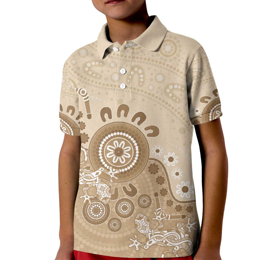 Beige Lizards Australia Kid Polo Shirt Boomerang Indigenous Art - Aussie Hoodie
