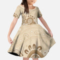 Beige Lizards Australia Kid Short Sleeve Dress Boomerang Indigenous Art - Aussie Hoodie