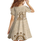 Beige Lizards Australia Kid Short Sleeve Dress Boomerang Indigenous Art - Aussie Hoodie