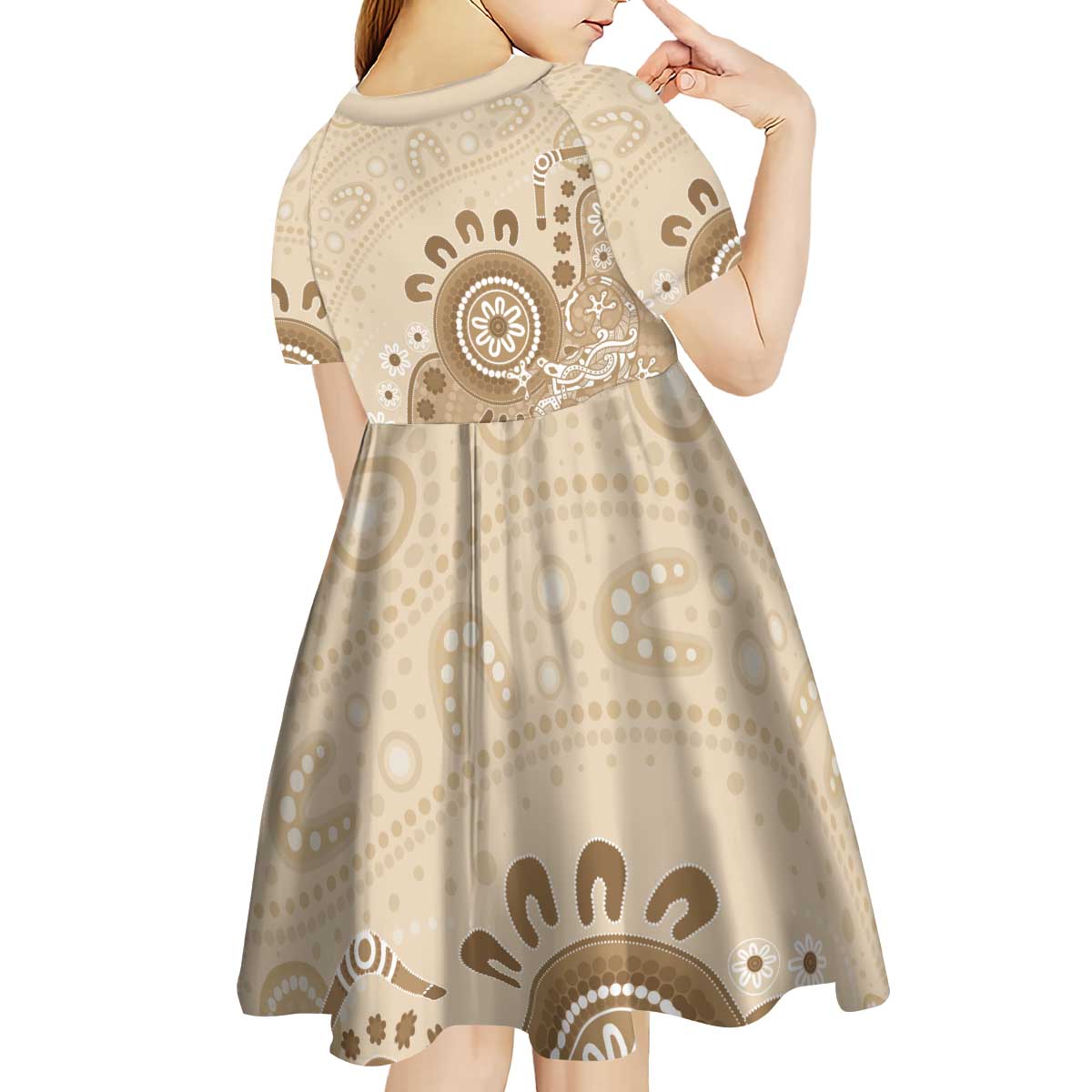 Beige Lizards Australia Kid Short Sleeve Dress Boomerang Indigenous Art - Aussie Hoodie