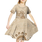 Beige Lizards Australia Kid Short Sleeve Dress Boomerang Indigenous Art - Aussie Hoodie