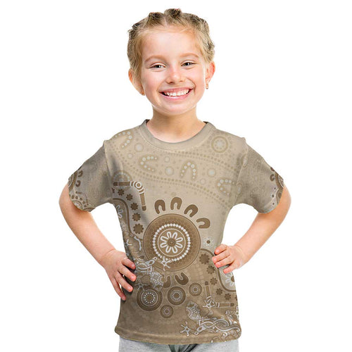 Beige Lizards Australia Kid T Shirt Boomerang Indigenous Art - Aussie Hoodie