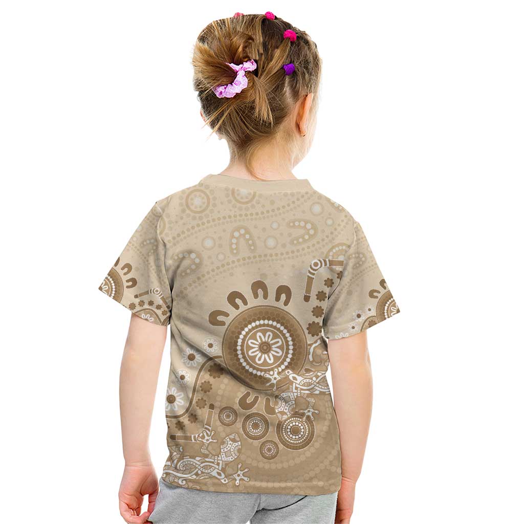 Beige Lizards Australia Kid T Shirt Boomerang Indigenous Art - Aussie Hoodie
