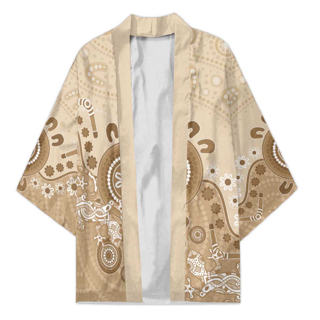 Beige Lizards Australia Kimono Boomerang Indigenous Art - Aussie Hoodie