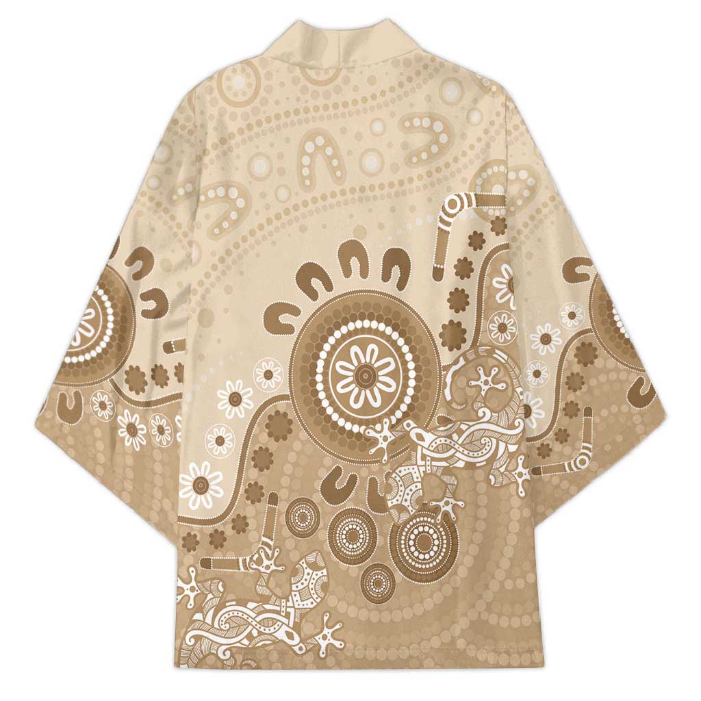 Beige Lizards Australia Kimono Boomerang Indigenous Art - Aussie Hoodie