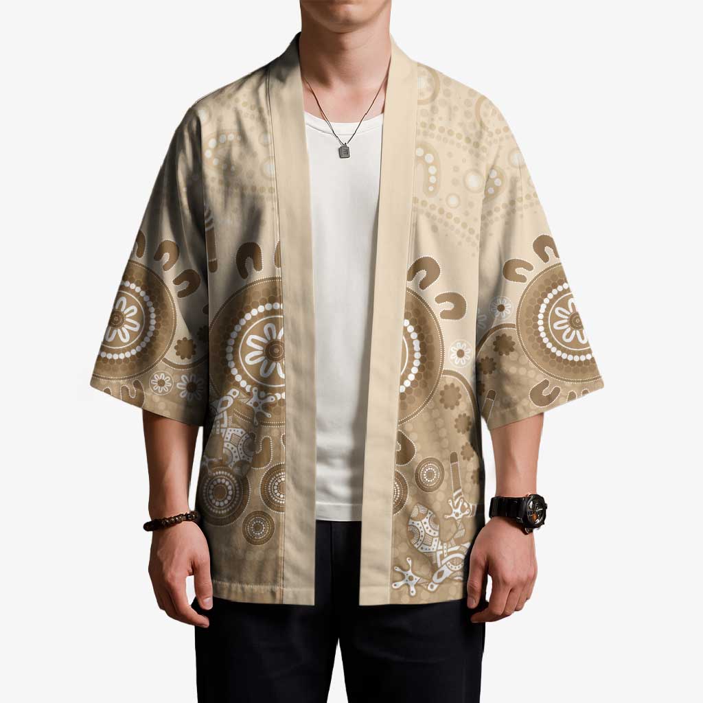 Beige Lizards Australia Kimono Boomerang Indigenous Art - Aussie Hoodie