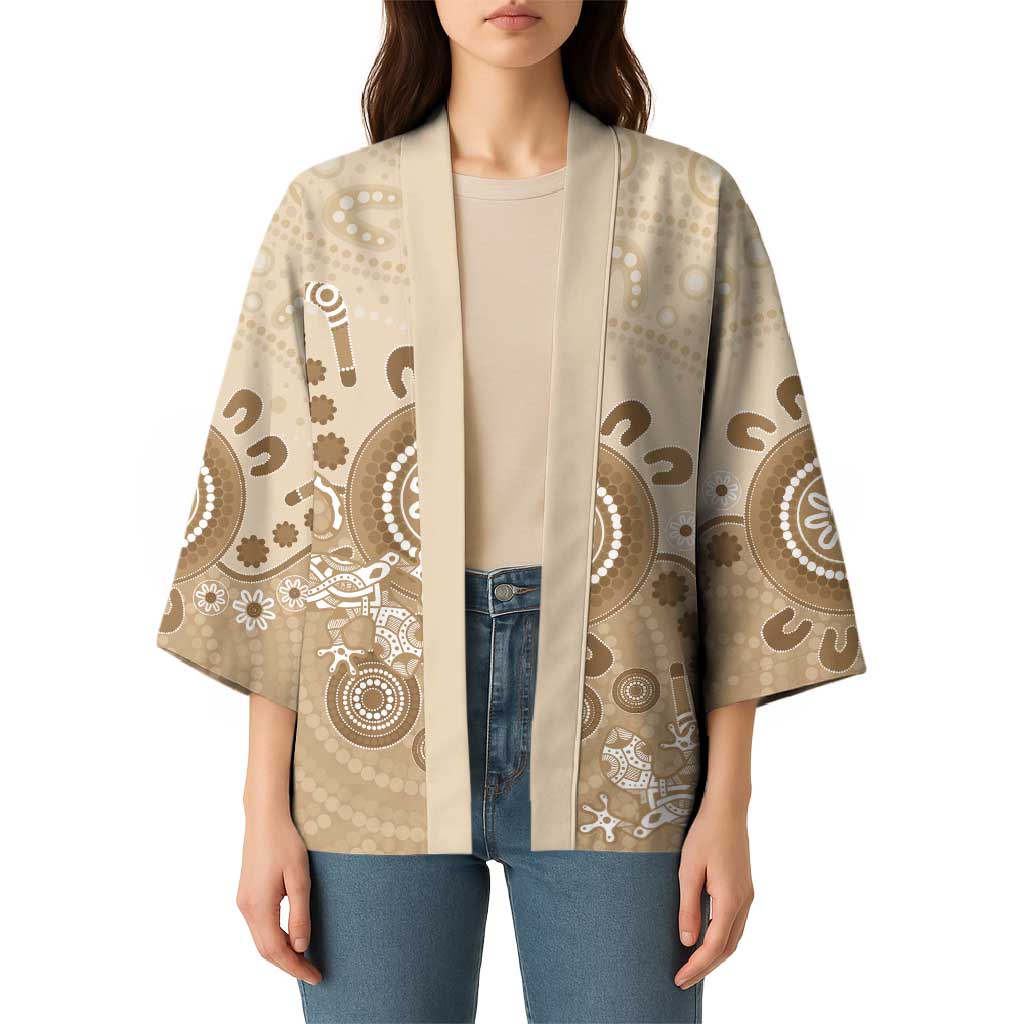 Beige Lizards Australia Kimono Boomerang Indigenous Art - Aussie Hoodie