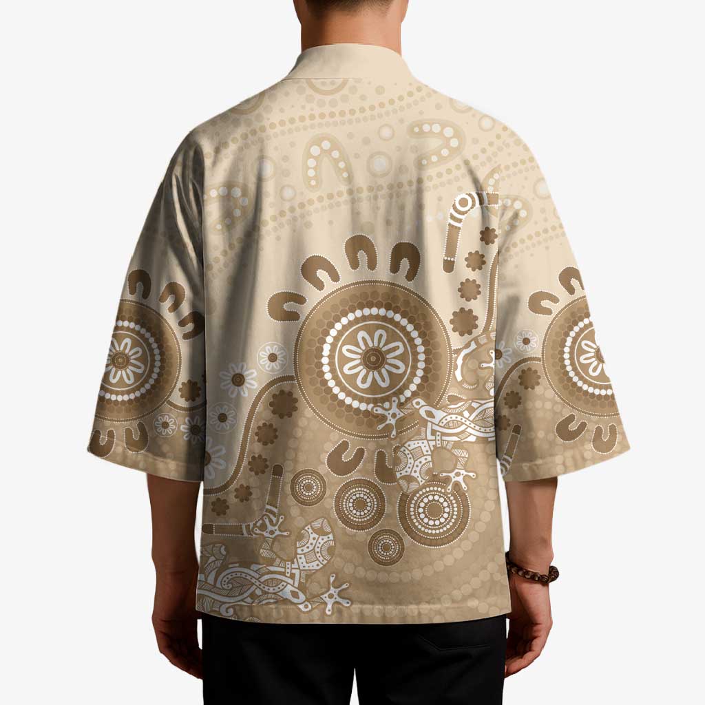 Beige Lizards Australia Kimono Boomerang Indigenous Art - Aussie Hoodie