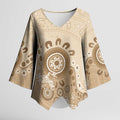Beige Lizards Australia Kimono Sleeve Blouse Boomerang Indigenous Art - Aussie Hoodie