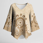 Beige Lizards Australia Kimono Sleeve Blouse Boomerang Indigenous Art - Aussie Hoodie