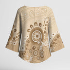 Beige Lizards Australia Kimono Sleeve Blouse Boomerang Indigenous Art - Aussie Hoodie