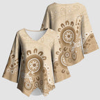 Beige Lizards Australia Kimono Sleeve Blouse Boomerang Indigenous Art - Aussie Hoodie