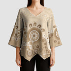 Beige Lizards Australia Kimono Sleeve Blouse Boomerang Indigenous Art - Aussie Hoodie