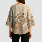 Beige Lizards Australia Kimono Sleeve Blouse Boomerang Indigenous Art - Aussie Hoodie